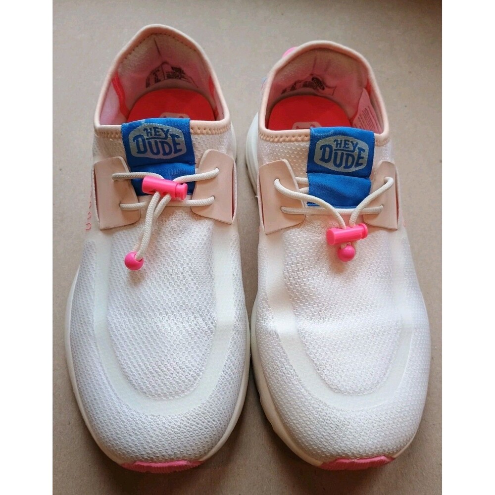 Hey Dude Women's Sirocco Colorblock Shoes Slip On Tennis Shoe Sz 10 White Pink